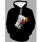 Lovely Men Street Money Print Patchwork Black Hood