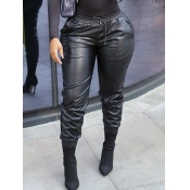 LW Faux Leather Drawstring Pocket Design Pants