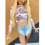 LW Chic Cartoon Print See-through Apricot T-shirt