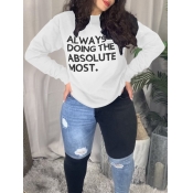 Lovely Street O Neck Letter Print White Plus Size 