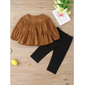 Lovely Casual O Neck Fold Design Brown Girl Two Pi