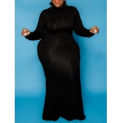 Lovely Casual Turtleneck Elastic Black Floor Lengt