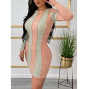 Lovely Casual Striped Patchwork Pink Mini Dress