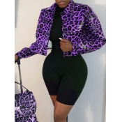 Lovely Casual Leopard Print Patchwork Purple Leath