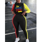 LW Plus Size Letter Print Striped Pants Set