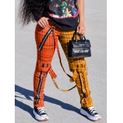 LW Plaid Print Buckle Design Pants