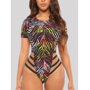 Lovely Stylish Print Bandage Hollow-out Design Bla