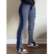 Lovely Street Patchwork Skinny Deep Blue Jeans