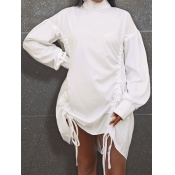 Lovely Casual Fold Design Drawstring White Mini Dr