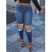 Lovely Street High-waisted Broken Holes Blue Jeans