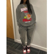 Lovely Casual Letter Print Patchwork Dark Grey Two