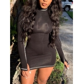 Lovely Sportswear O Neck Patchwork Black Mini Dres