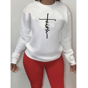 Lovely Casual O Neck Letter Print White Hoodie