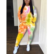 Lovely Casual Tie Dye Print Yellow Two Piece Pants
