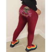 Lovely Leisure Letter Print Patchwork Red Pants