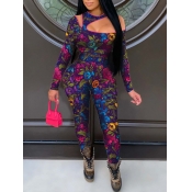 Lovely Stylish Floral Print Patchwork Hollow-out P