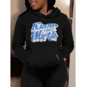 Lovely Street Letter Print Kangaroo Pocket Black H