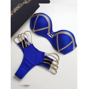 Lovely Sweet High-waisted Hollow-out Blue Two-piec