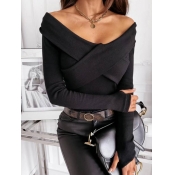 LW Street Off The Shoulder Flap Over Black T-shirt
