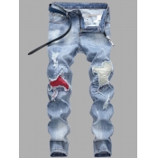 LW Men Street Color-lump Patchwork Baby Blue Jeans