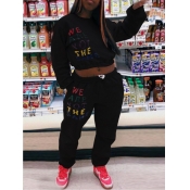 LW Round Neck Letter Print Pants Set