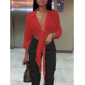 Lovely Casual Turndown Collar Loose Red Blouse