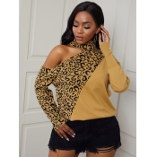 Lovely Chic Leopard Print Patchwork Hollow-out Swe