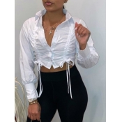 Lovely Chic Drawstring Fold Design White Blouse