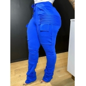 Lovely Stylish Fold Design Lace-up Blue Pants