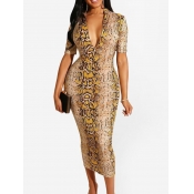 Lovely Street Cobra Print Zipper Design Mid Calf D