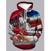 Lovely Street Cartoon Print Patchwork Red Men Hood