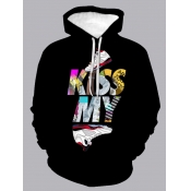 LW Men Letter Print Kangaroo Pocket Hoodie