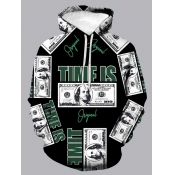 LW Men Hooded Collar Money Letter Print Hoodie