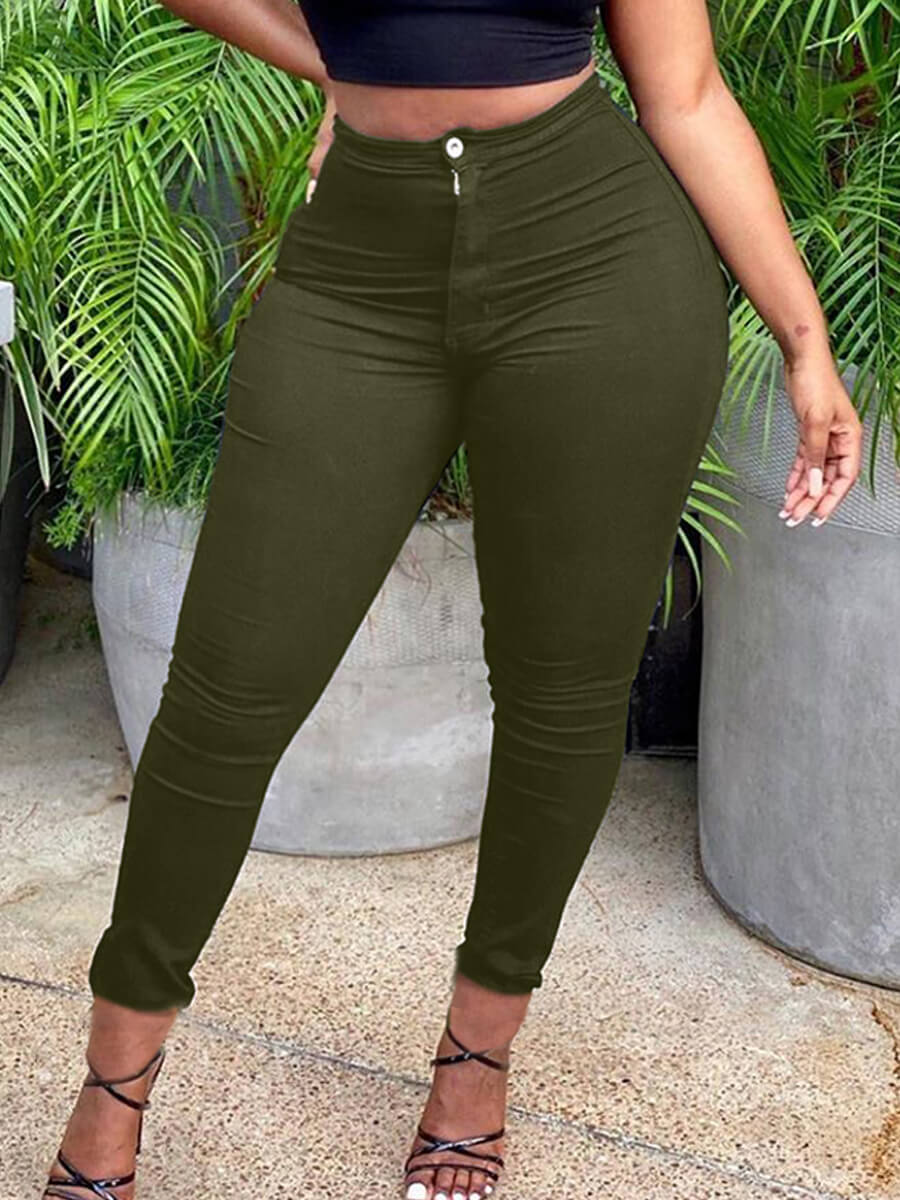 Lovely Casual Mid Waist Zipper Design Army Green Pants Sale ...
