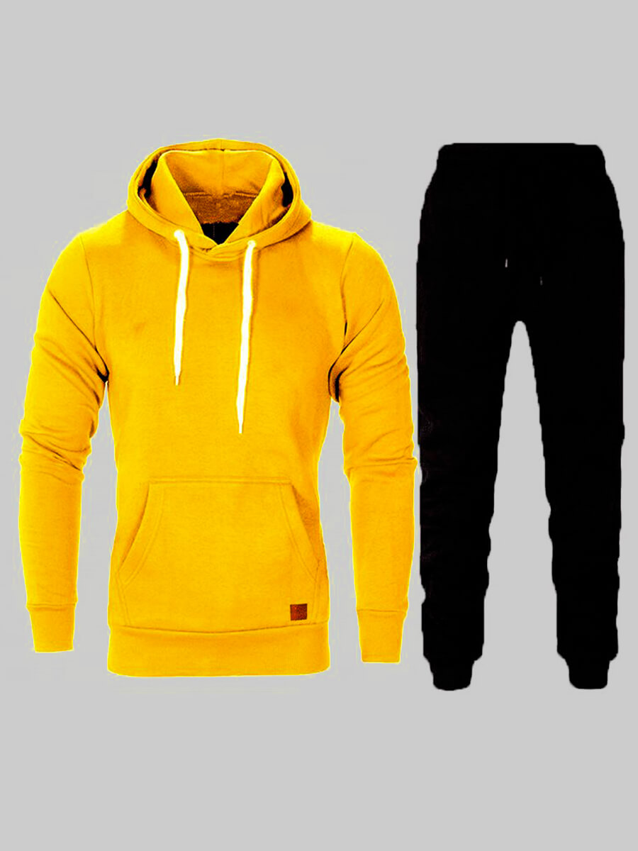 LW Men Hooded Collar Kangaroo Pocket Pants Set