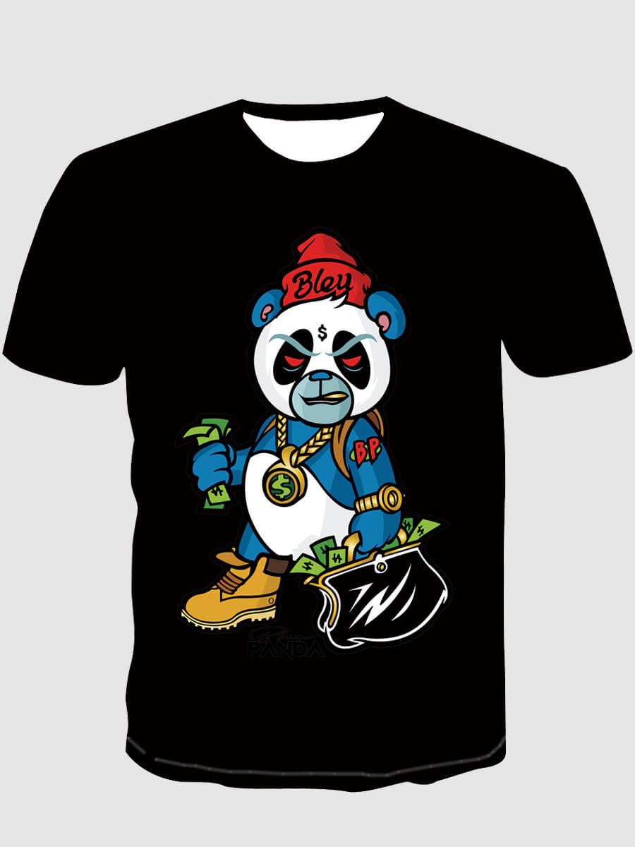 LovelyWholesale Men Polyester Cartoon Print Regular T-shirt Summer Short Sleeve Casual Cartoon Round Neck Spring Summer 2024