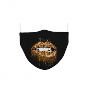 Lovely Casual Lip Leopard Print Black Face Mask