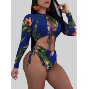 Lovely Sexy Floral Print Bandage Hollow-out Design