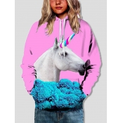 Lovely Casual Horse Print Patchwork Pink Girl Hood