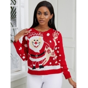 Lovely Sweet Santa Claus Print Patchwork Red Sweat