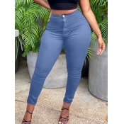 LW BASICS Casual Mid Waist Zipper Design Skyblue P
