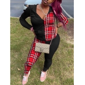 Lovely Casual Hooded Collar Plaid Print Patchwork 