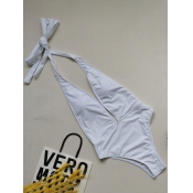 Lovely Bohemian Halter Neck White One-piece Swimsu