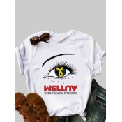 Lovely Casual O Neck Eye Print White Plus Size T-s