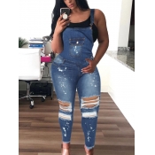 Lovely Street Broken Holes Deep Blue Denim One-pie