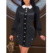 Lovely Trendy Button Design Patchwork Black Mini D