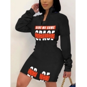 Lovely Sportswear Letter Print Patchwork Black Kne