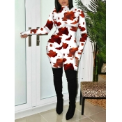 Lovely Casual Half A Turtleneck Print Patchwork Wh