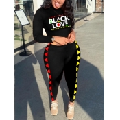 Lovely Trendy Turtleneck Letter Print Patchwork Bl