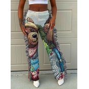 Lovely Stylish Cartoon Print Tassel Design Green P